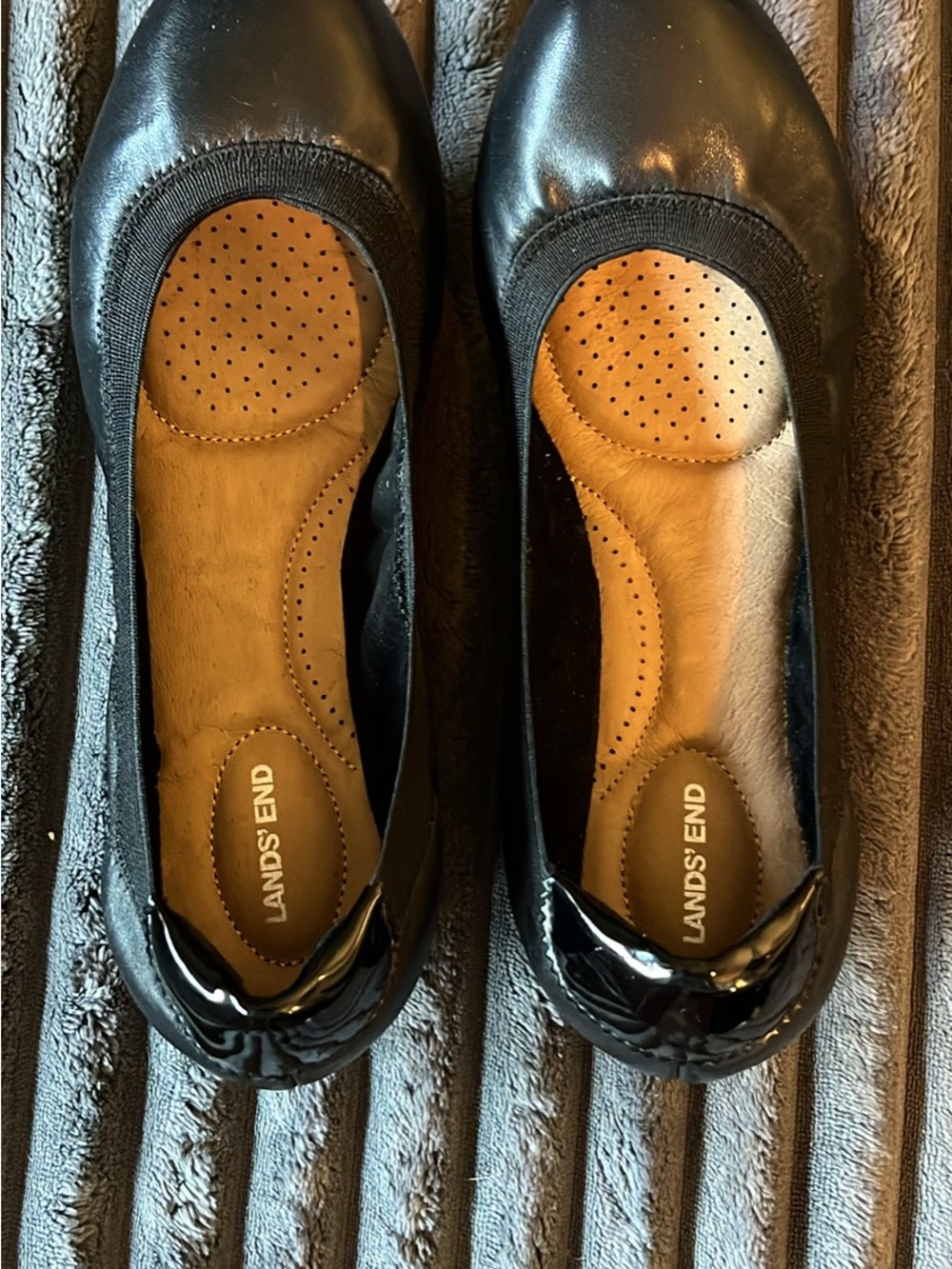 Lands' End Black Leather Ballet Flats with Tan Insole